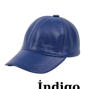 Genuine Leather Baseball Cap: Adjustable Unisex Hat İndigo
