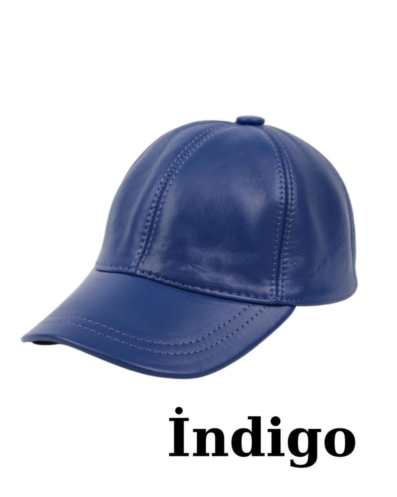 Genuine Leather Baseball Cap: Adjustable Unisex Hat İndigo