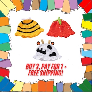 Handmade Crochet Strawberry Bucket Hat, Party Costume