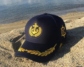 Cotton Captain Hat: Embroidered Nautical Yacht Hat