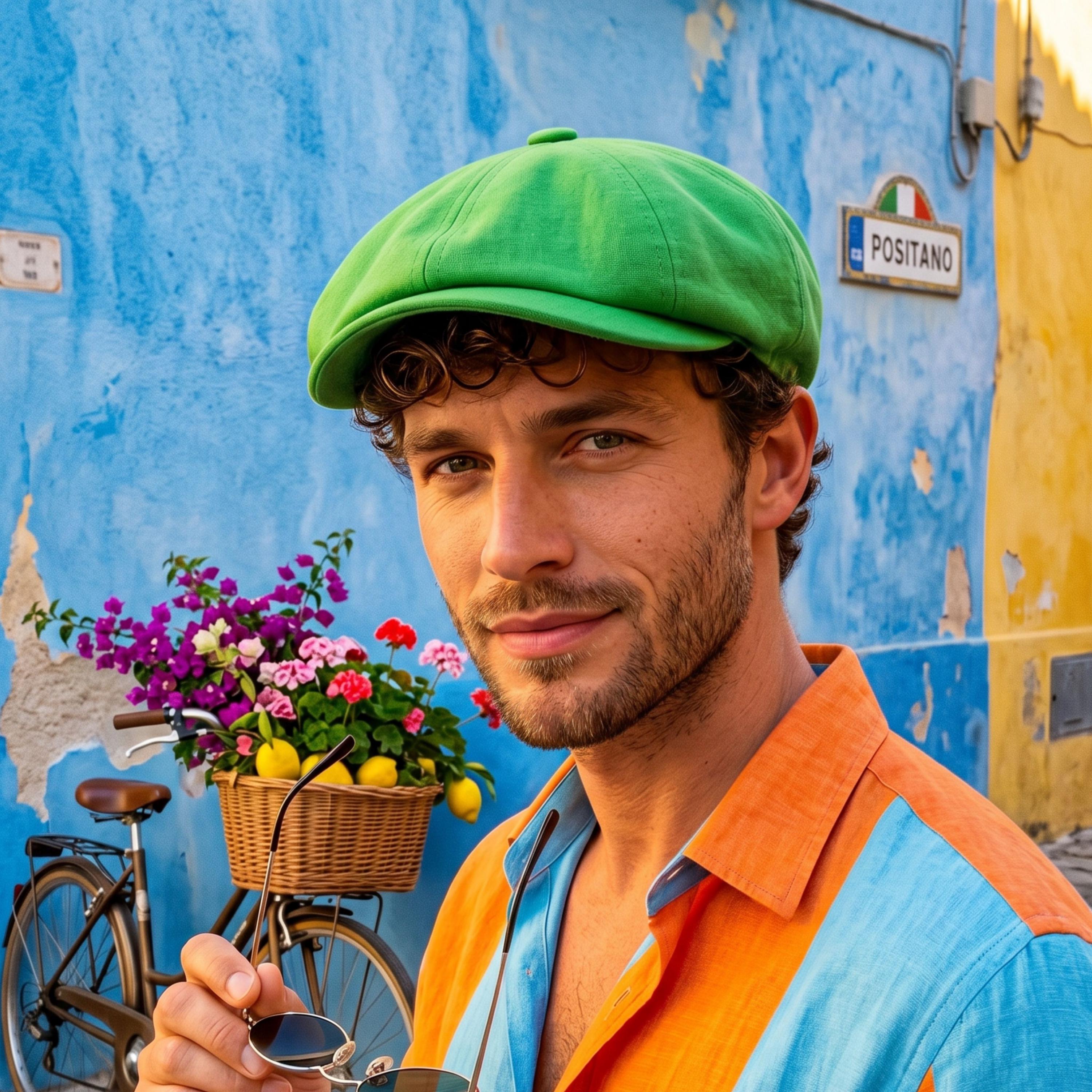 Green Cotton Newsboy Cap: Handmade 8 Panel Gatsby Hat