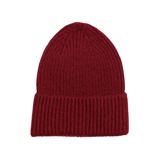 Red Knitted Beanie Hat: Soft Wool Blend, Cuffed Winter Cap  display picture 2