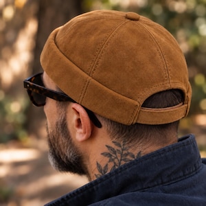 Camel Genuine Suede Docker Hat, Brimless Docker Cap, Suede Docker Beanie, Fisherman Cap, Miki Docker Hat, Suede Skullcap