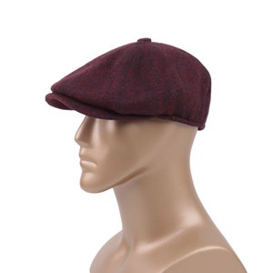 Casquette Newsboy à chevrons bordeaux, laine, casquette en laine grise, casquette plate, chapeau Peaky Blinders, chapeau Baker Boy Man, chapeau Gatsby, cadeau de Noël pour hommes, Gatsby image 2