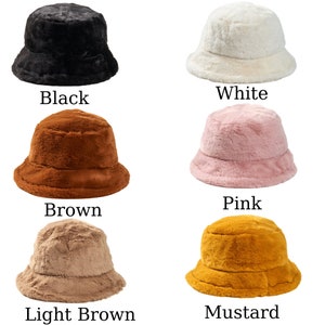Faux Fur Bucket Hat, Warm Plush Winter Hat for Women, Cozy Fuzzy Fluffy Outdoor Fashion Hat, Trendy Ladies Bucket Hat