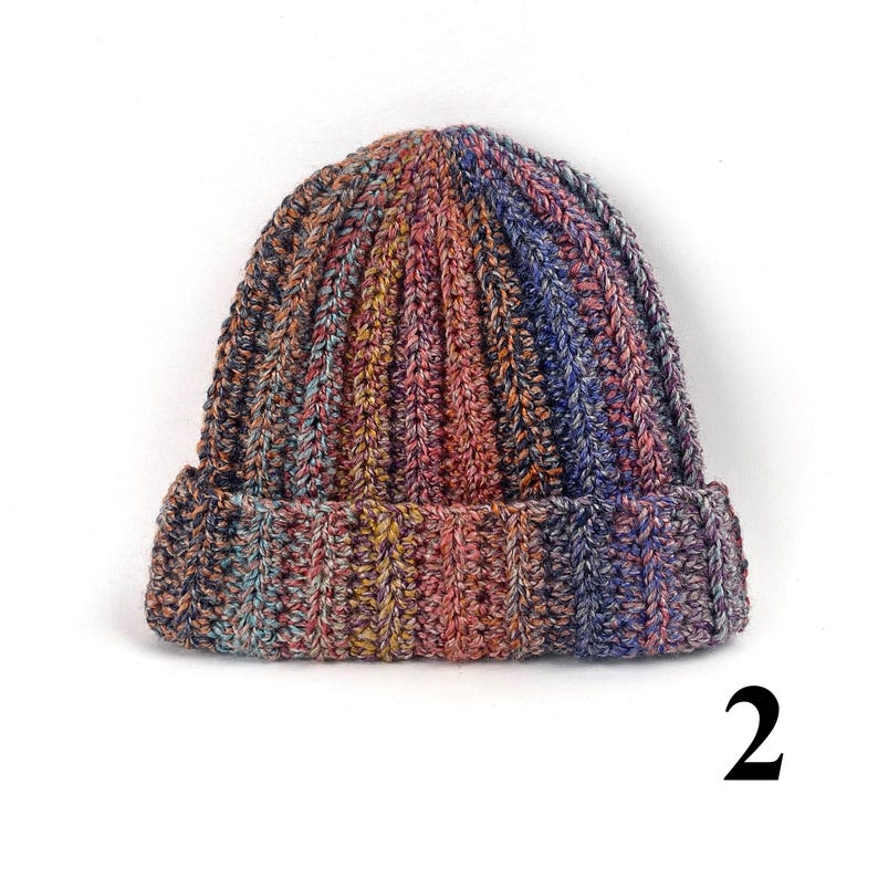 Hand Knit Multicolor Beanie: Chunky Crochet Boho Winter Cap 2