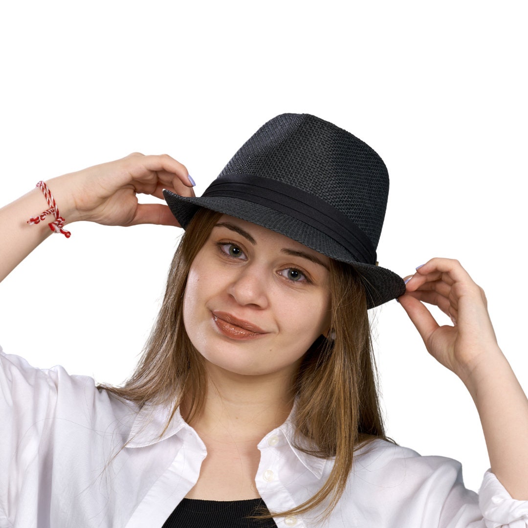 Black Woven Straw Borsalino Hat: Beach Sun Fedora - Etsy display picture 1