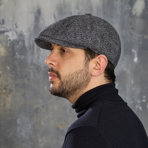 Handmade Dark Gray Wool Newsboy Cap: Vintage Peaky Blinders Style