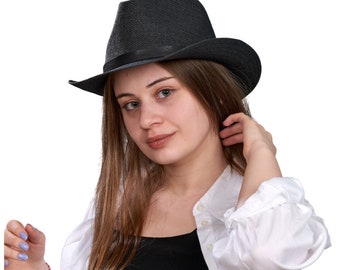 Black Straw Cowboy Hat: Vintage Western Style Sun Hat