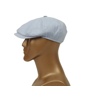 Light Blue Linen Newsboy Cap: Handmade Vintage Style Gatsby Hat