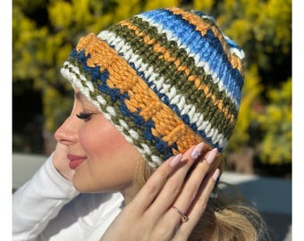 Created by Cyd Handmade Crochet Beanie Hat Multi Color Merino Wool Boho NEW‎ C.C Multi Color Crochet Beanie & Headwrap for Women Unisex  main image 3