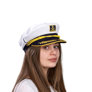 White Cotton Captain Hat: Nautical Sailor Yacht Hat