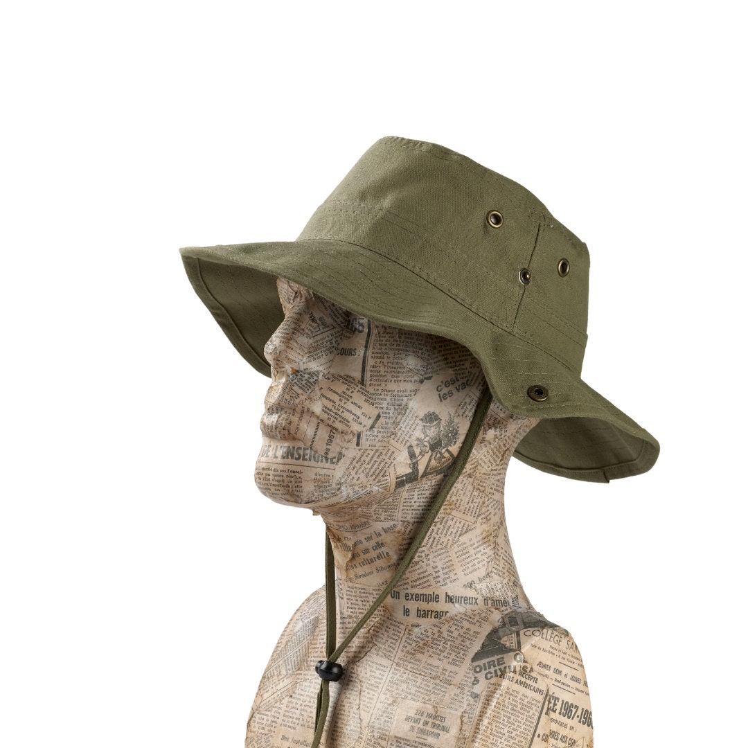 Green Cotton Safari Hat: Outdoor Sun Protection With Chin Strap - Etsy