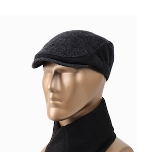 Classic Black Wool Flat Cap for Men,Stylish Ivy Hat,Traditional Newsboy Cap,Warm Winter Baker Boy Hat,Peaky Blinders Style Cap,Driver Cap