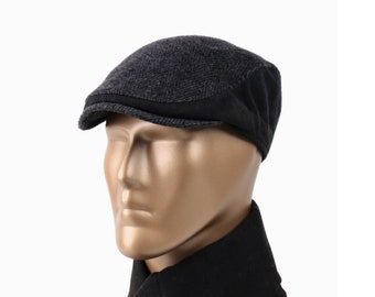 Casquette plate noire en laine mélangée, style gavroche Ivy