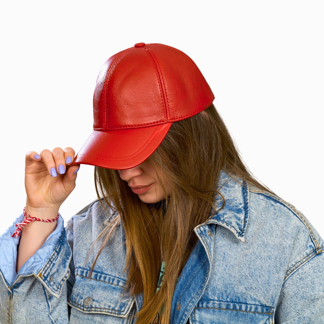 Red Leather Baseball Cap, Adjustable Unisex Hat - Etsy display picture 2
