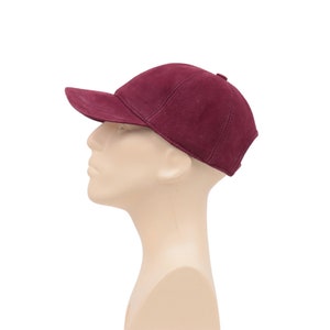 Burgundy Suede Baseball Cap: Adjustable Unisex Leather Hat