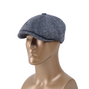 Dark Blue Herringbone Newsboy Cap,Wool ,Gray Wool cap, Flat Cap,Peaky Blinders Hat,Baker Boy Man Hat, ,Gatsby Hat,Men Christmas Gift,Gatsby