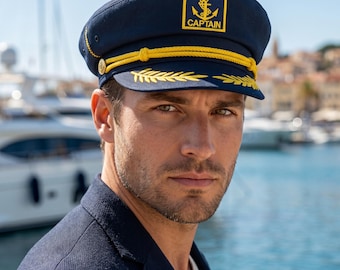 Dark Blue Cotton Captain Hat: Nautical Sailor Yacht Hat