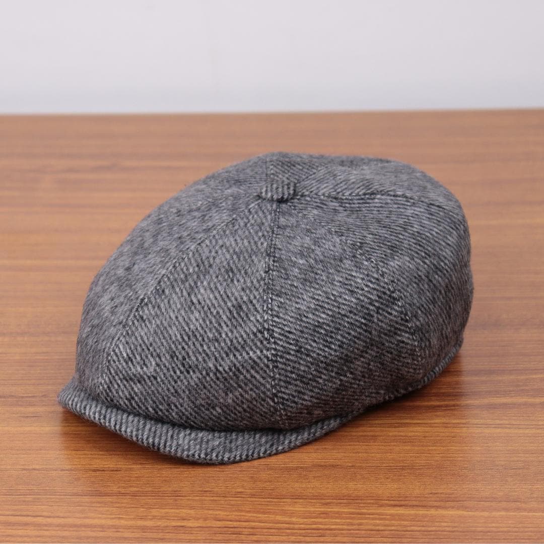 COMPLIT Wool Blend Gray Newsboy Cap Grey Herringbone Wool Newsboy Cap – Vintage 8-panel Flat Cap  main image 4
