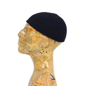 Handmade Black Cotton Kufi: Islamic Prayer Cap - Taqiyah Hat