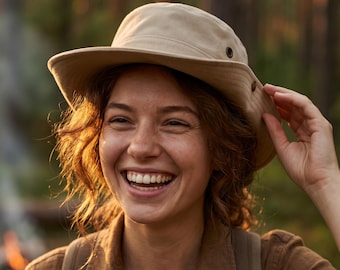 Green Cotton Safari Hat: Outdoor Sun Protection with Chin Strap