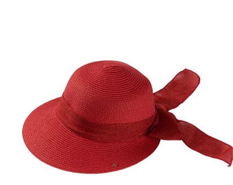 Red  Summer Straw Hat, Women Summer Hat, Sun Hat,Wide Brim Hat ,Beach Hat, Foldable Sun Hat,Lace Style,Handmade Straw hat,Holiday Hat,Boho