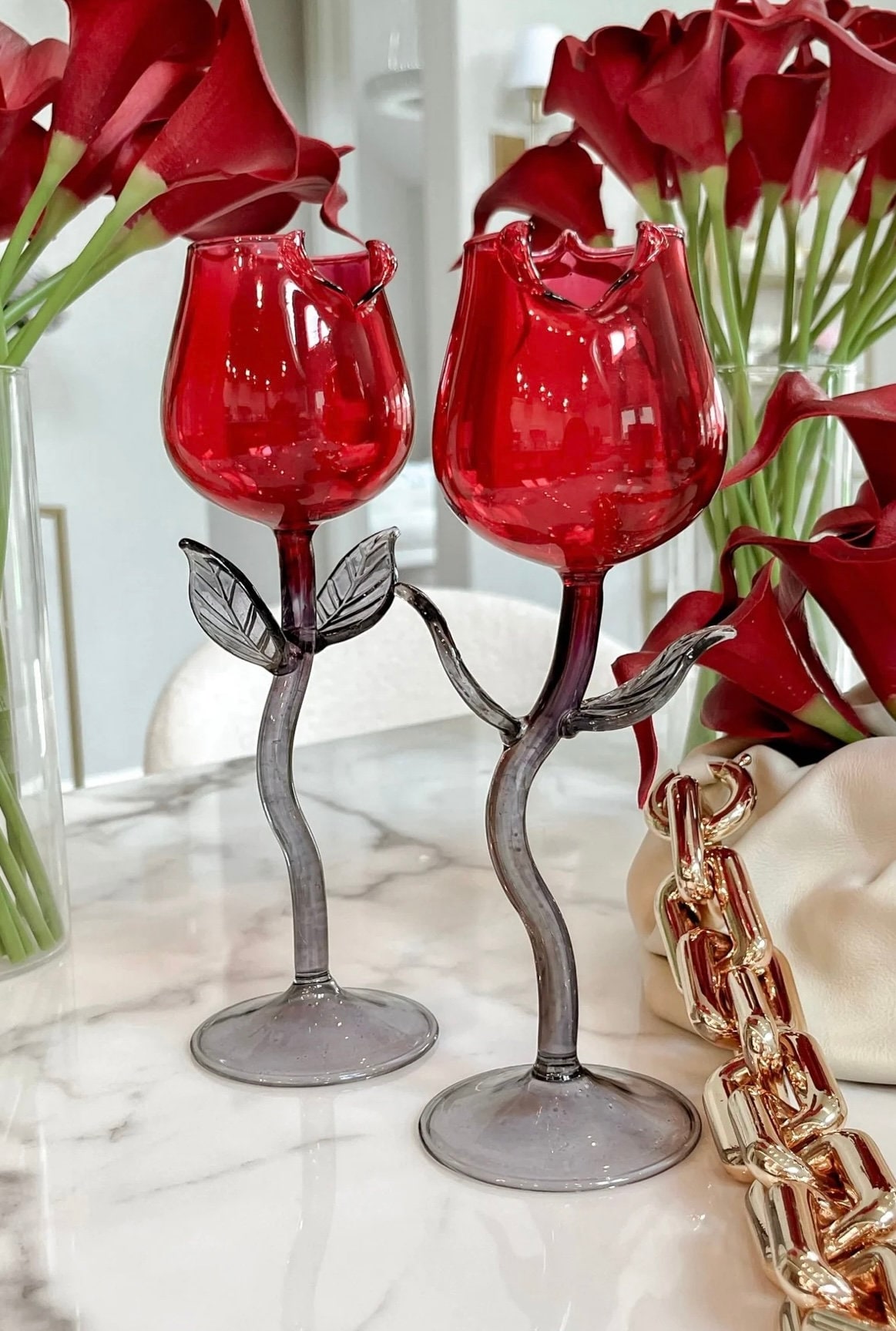 La Vie En Rose Champagne Glass Set of 2 - Handcrafted