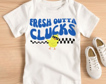 Funny Fresh Out Of Clucks Toddler T-Shirt, Cute Easter Toddler Clothing, Adorable Kids T-Shirt, Trendy Toddler fashion, Cuteness in Clothing