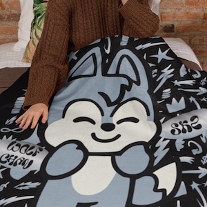 Personalized Wolf-chan Skzoo blanket, custom Stray Kids, Bang Chan fan gift, Kpop band throw, Stray Kids SKZOO decor, SKZ animal gift