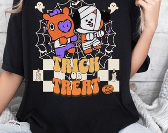 BT21 Chimmy and Mang Halloween Shirt, BTS Gifts for Fans, Kpop BTS Merch, BTS BT21 Inspired Tee, Subtle Kpop Merch, Halloween Party T-Shirt