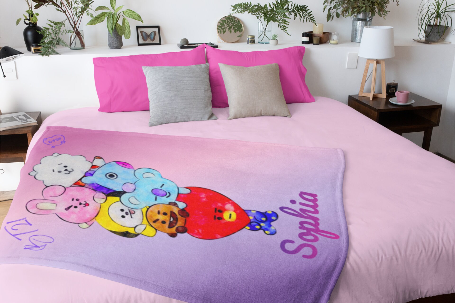 Personalized BT21 All Characters Blanket, Customized Kpop Characters ...