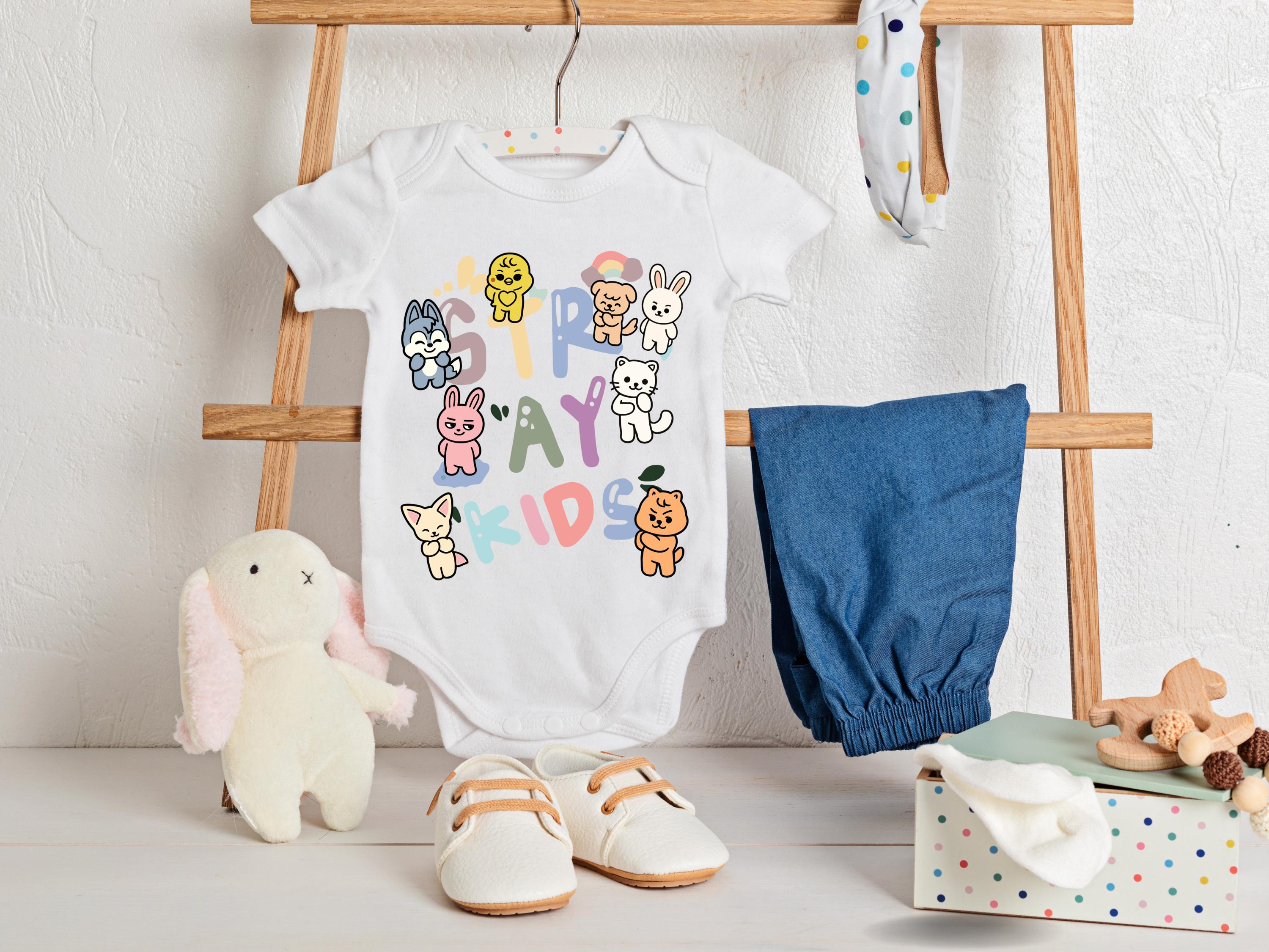 Stray Kids Skzoo character baby bodysuit, custom kpop baby outfit, baby stay hospital outfit, trendy music baby onesie, skz animal merch
