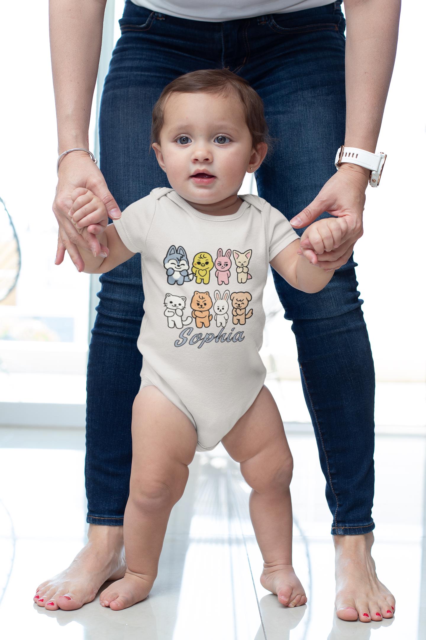 Personalized SKZOO Baby Bodysuit with Name, Stray Kids K-pop Onesie, Baby-Shower Gift for K-fans, Newborn BabyStay, skz animal shirt,