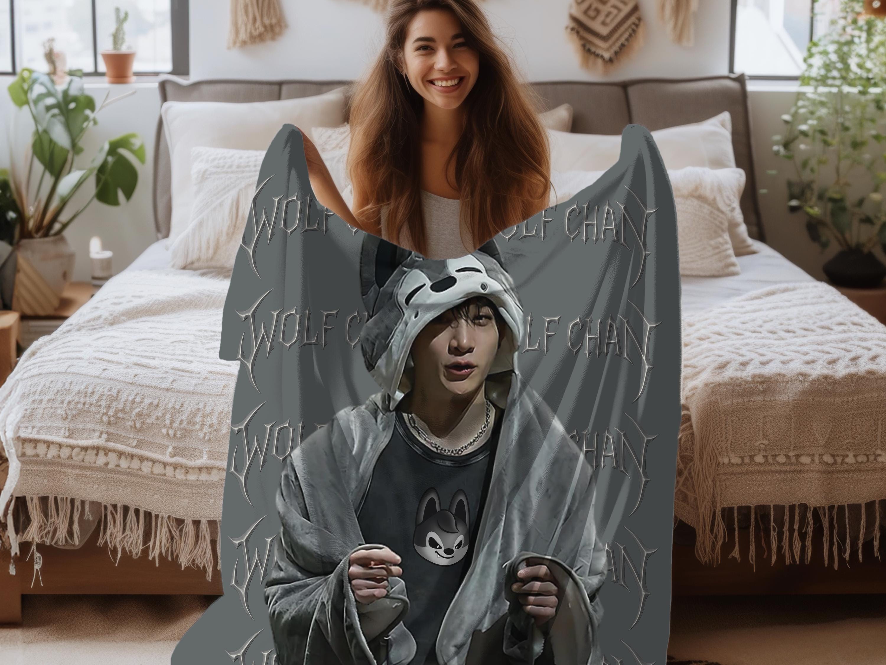 Stray Kids Blanket With Bang Chan & Wolf Chan, Custom SKZOO Kpop