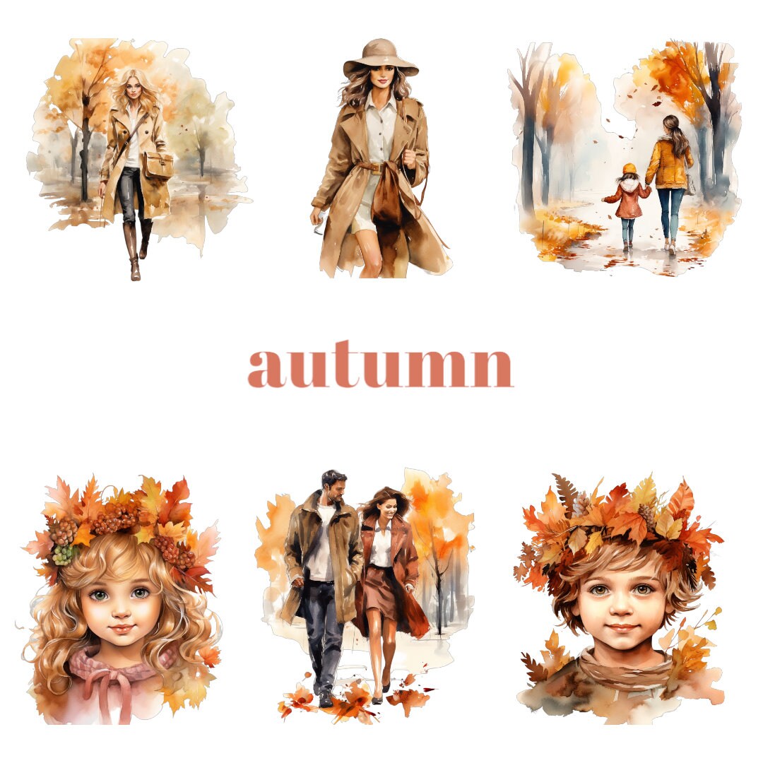 16 Cozy Autumn Watercolor Clipart Bundle PNG Cute Fall Images, Seasonal ...