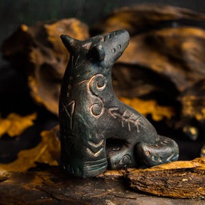 Handgemachte Fuchs Krafttier Figur - Schamanischer Talisman, Pagan Dekor