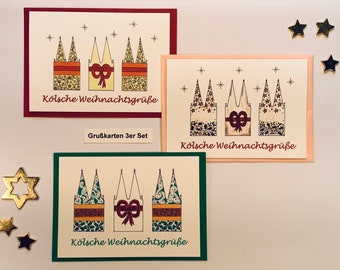 Christmas cards set of 3 | Folding cards with envelope | Cologne Cathedral | hand glittered