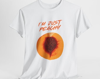 Koszulka z grafiką "Just Peachy Peach" | Ilustracja z owocami, pismo retro