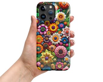 Colorful Flower Kitten Embroidered Snap Case for iPhone® - Vibrant Floral Design