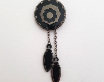 Hard Enamel Double Gear Pin with Dangler