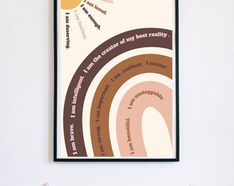 Positive Affirmations Poster, I am poster, Digital Wall Art, Children's Poster, Notes to Self, Kids Motivational Poster, Classroom decor,