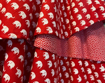 Short Skirt, layered, red and white, elephant pattern