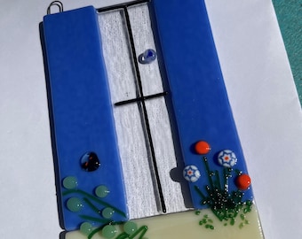 Atrapasol de vidrio fundido con cortina para ventana, jardinera y cinta naranja