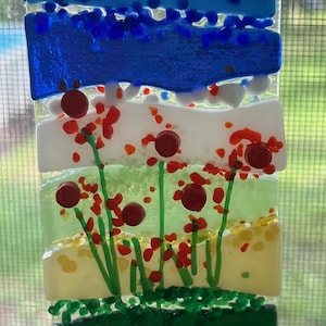 Small  Fused Glass Hanging with Flowers