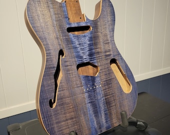Thinline Telecaster Body "Blue Jean" Finish - Figured/Flamed Maple on 2 piece Walnut