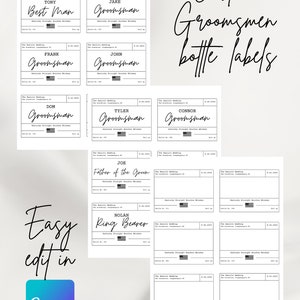 Groomsmen proposal bottle labels, whiskey bottle label, easy edit in canva, bottle label template, customizable bottle label template