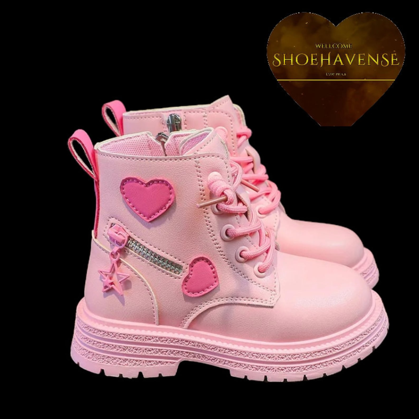 Girls' Fashion Rubber Boots,pink With Love Design,soft Cotton Lining