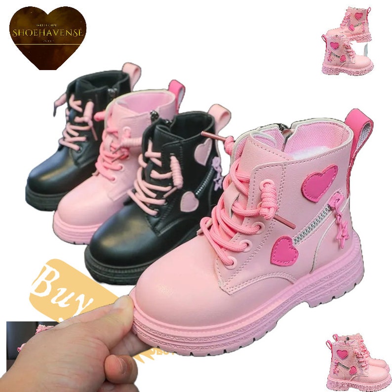 Girls' Fashion Rubber Boots,pink With Love Design,soft Cotton Lining