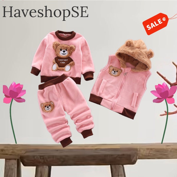 Tricken Fleece 3PCS OutfitsMit Kapuze Oberbekleidung mit Tops und Hosen für Baby Jungen und Mädchen Warme gemütliche Kostüm Anzüge für Kleinkinder Geschenk für sie